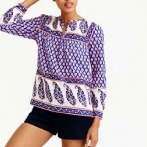 J. Crew French Country Blue Red Floral Cotton Peasant Blouse size 4